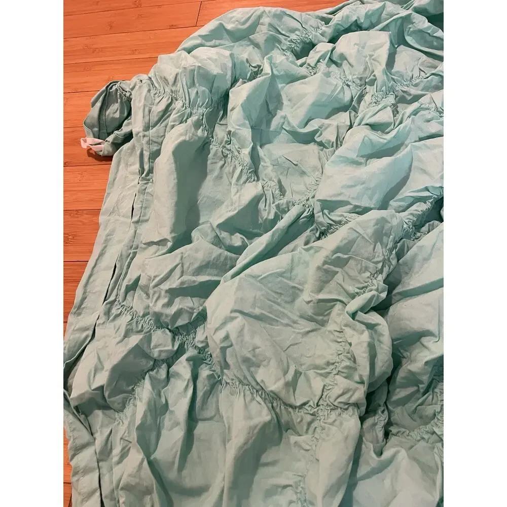 Pottery Barn Teen Ruched Rosette Duvet Cover Teal 100% Organic Cotton Twin